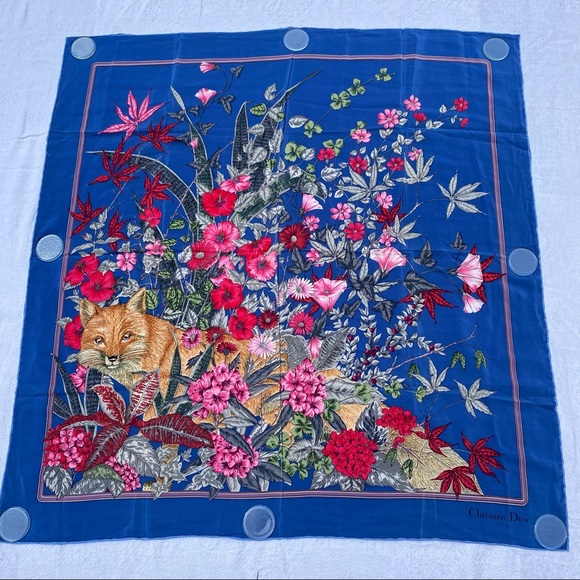 Christian Dior silk scarf Fox in wildflowers